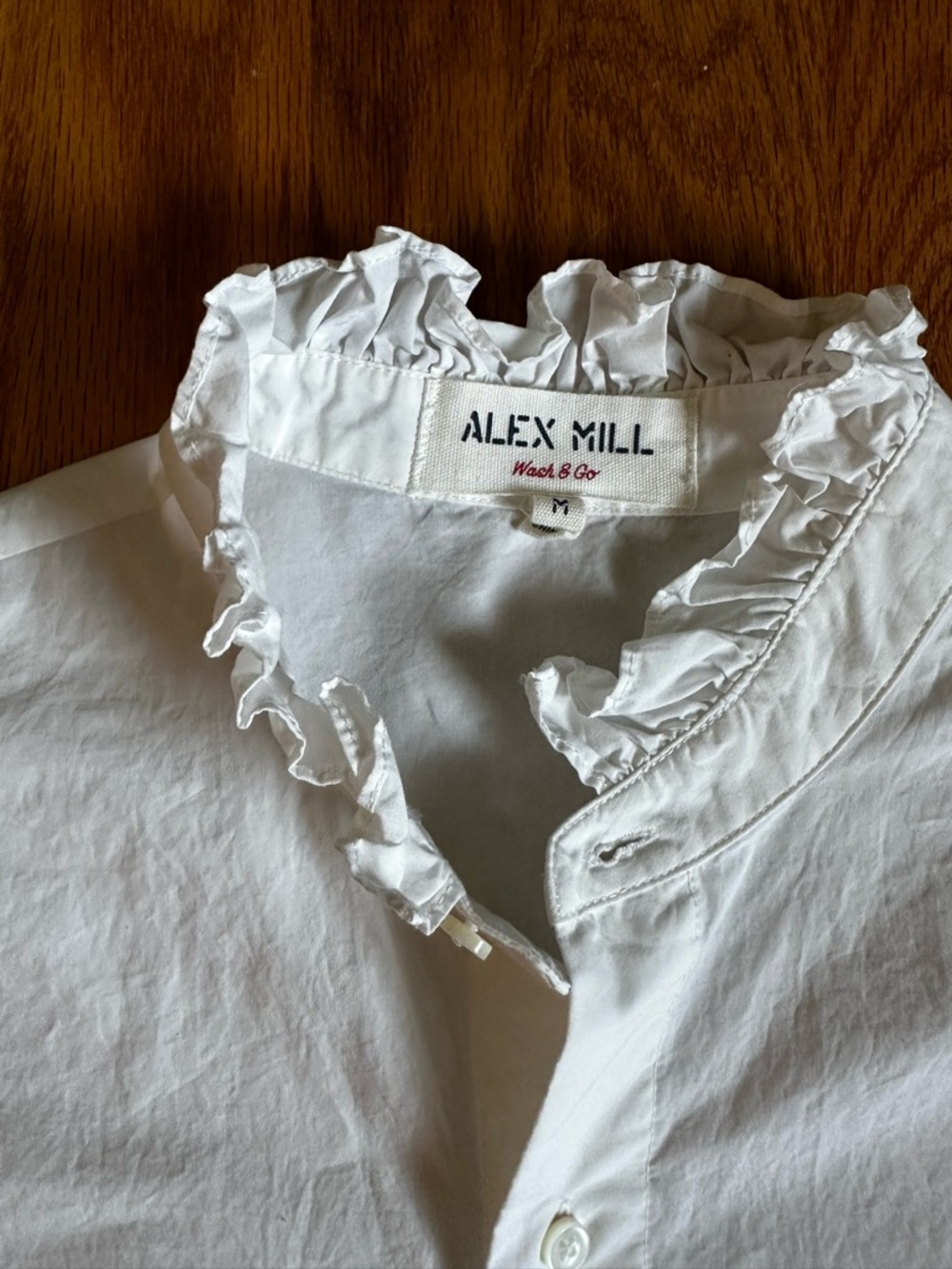 Alex Mill Easy Ruffle Wash and Go Collared Shirt in White Poplin - Picture 5 of 6
